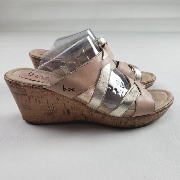 Born BOC Cork Wedge Sandal Womens 9 Brown Leather Open Toe Strappy Slip On - Picture 3 of 13